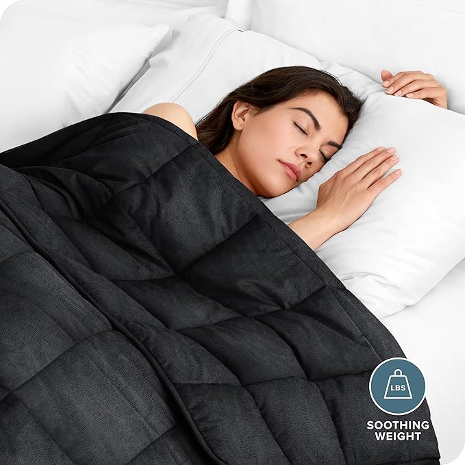 Bare Home Weighted Blanket Twin or Full Size 7lb (40" x 60") - Minky Fleece - Premium Heavy Blanket Nontoxic Glass Beads (Black, 40"x60")