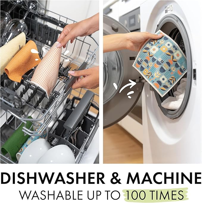 SUPERSCANDI 5 Pack Swedish Dishcloths for Kitchen - 100% Biodegradable & Compostable | Reusable Paper Towels Washable, Food-Safe & Without Plastic - Dish Rags Suitable for Any Surface | Mushroom