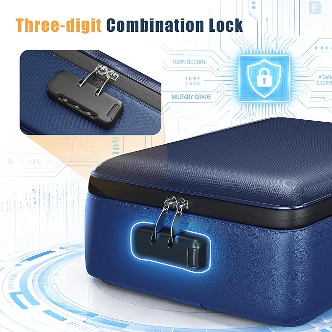 5200°F Fireproof Document Box, Hard-Shell,Fireproof Safe for Home Documents | Fire proof safe document box with lock,detachable accordion file organizer,waterproof digital improtant document organiser