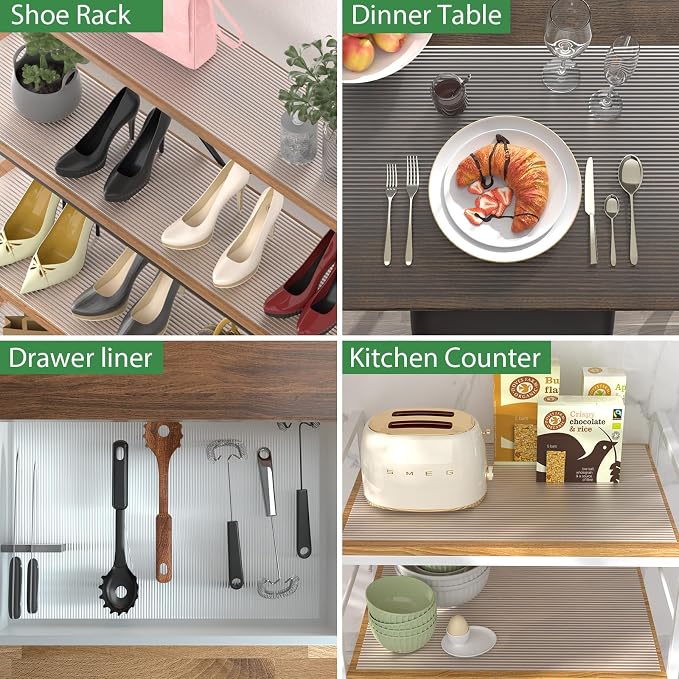 Anoak Shelf Liner Cabinet Liner, Non Adhesive Drawer Liner, Washable 24 Inch x 20 FT(240 Inch) Waterproof Durable Non-Slip Shelf Liner for Kitchen, Drawer, Refrigerator Stripe Clear