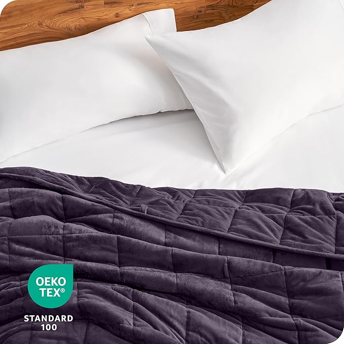 Bare Home Weighted Blanket King Size 25lb (80" x 87") for Adults - Minky Fleece - Premium Heavy Blanket Nontoxic Glass Beads (Eggplant, 80"x87")