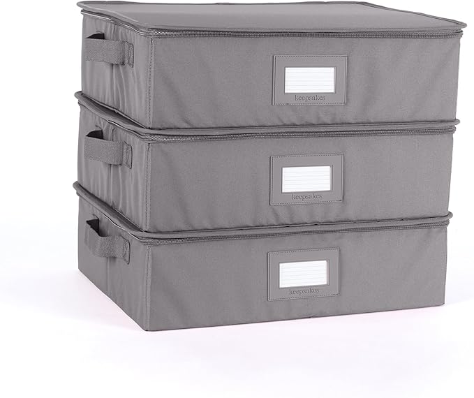 Covermates Keepsakes Zip-Top Storage Box Set, 3 Pack Heavy Duty Polyester Organizer Bins, Stackable Design, ID Window, Reinforced Handles, Closet Home Storage, Graphite