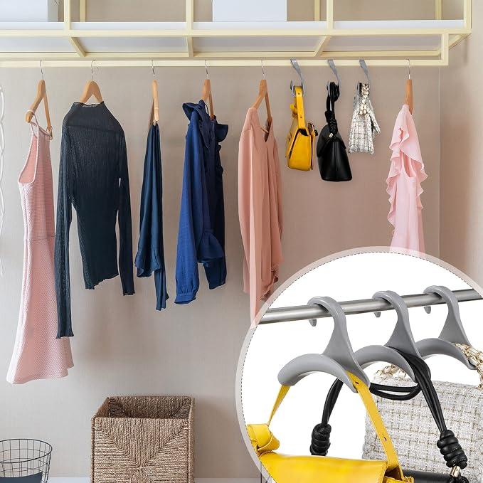 Maitys 18 Pcs Purse Hanger Hook Acrylic Bag Rack Holder for Bag Hanger Handbag Tote Hook Closet Organizer Storage Over The Closet Rod Backpacks Satchels Crossovers Tote (Gray)