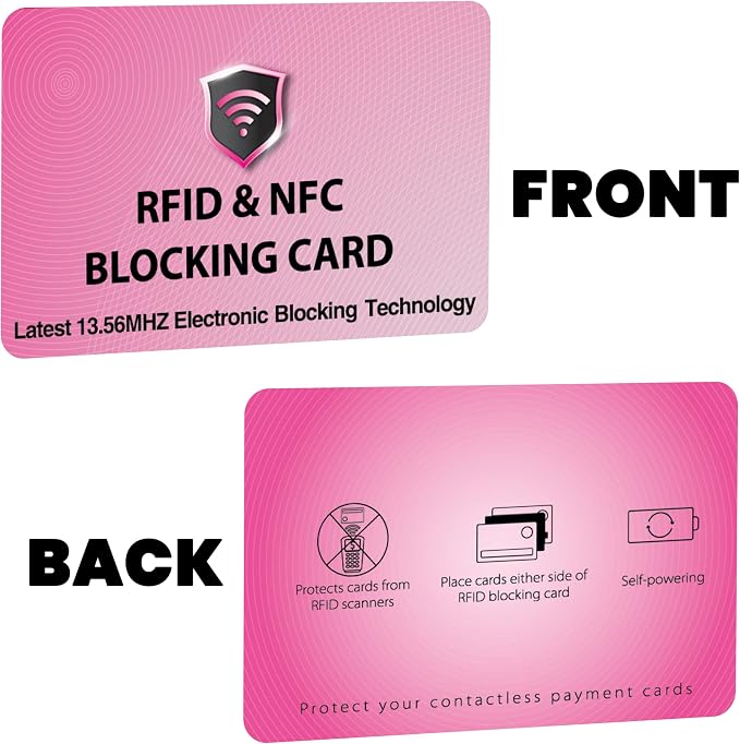 SaiTech IT 5 Pack RFID Blocking Card for Credit Debit ID Card, Pink | Slim Anti-Theft Contactless NFC RFID Blocker Protector, Easily Fit into Wallet and Purse, for Men & Women