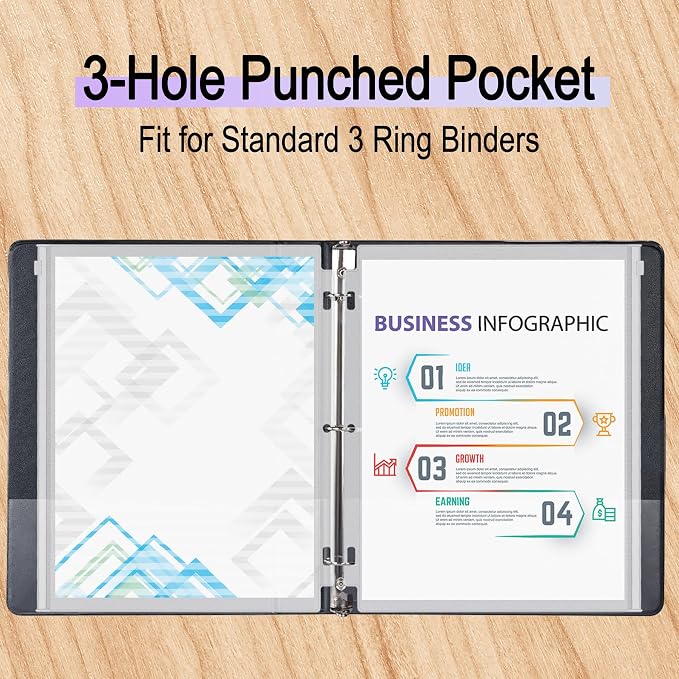 Antner 18 Pack Clear Letter Size Binder Pockets 3 Ring Binder Zipper Pouch Document Organizer, Waterproof PVC 3-Hole Loose Leaf File Bags Insert Sleeves Page Sheet Protectors Business Office Supplies