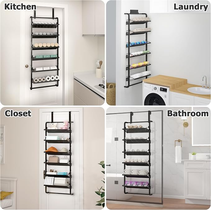 BUKFEN 6 Tier Adjustable Heavy Duty Metal Shoe Rack, Door Hanging and Wall Mount Organizer for Closet, Bedroom, Entryway, Laundry, Apartment, Small Spaces, Space Saving Solution for Busy Homes