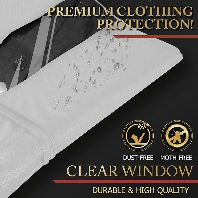 40-inch Garment Bags for Travel, Garment Bags for Hanging Clothes with Zipper and Visible Transparent Window, 2 Pack,White