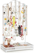 Meangood Jewelry Organizer Stand, Earring Holder Rack for Hanging Earrings Necklace Bracelets Watches Jewelry Display Large Rings Storage as Women Gift (White)