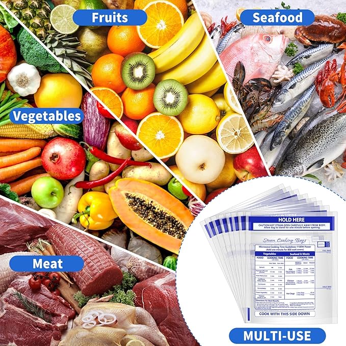 12 Pcs Zipper Steam Bags Reusable Microwave Steamer Cooking Bags Frozen Food Microwave Steam Bag for Vegetables Potatoes Meat, 7.1 X 7.9 Inches (12)