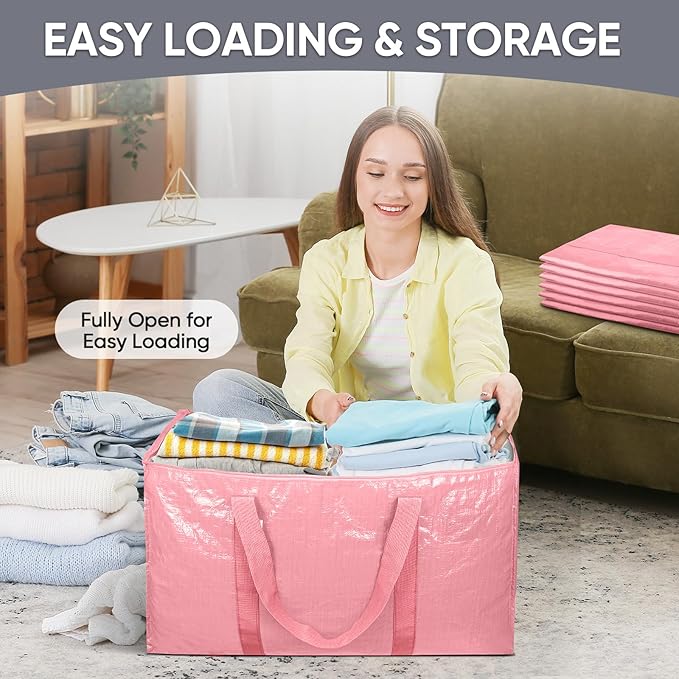 TICONN 2 Pack Extra Large Moving Bags Heavy Duty with Zippers & Carrying Handles, Durable Storage Bags Moving Boxes for Closet Organizers and Storage (2 Pack, Coral)