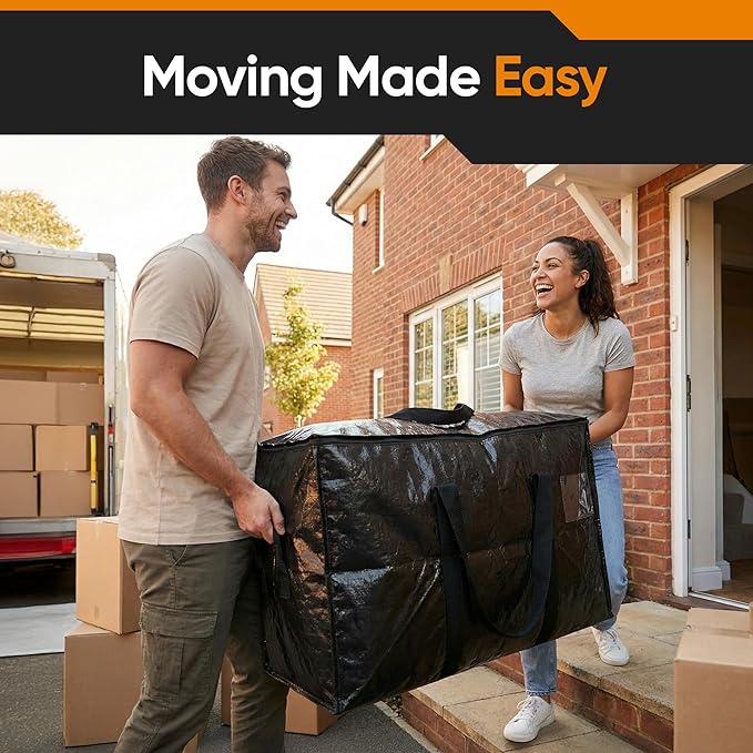 HOLDN’ STORAGE 10-Pack Moving Bags, Extra Large Storage Totes with Zipper Lids, Heavy-Duty Reusable for Clothes, Bedding, Books, Mixed 30 & 45 Gallon (5 Each)