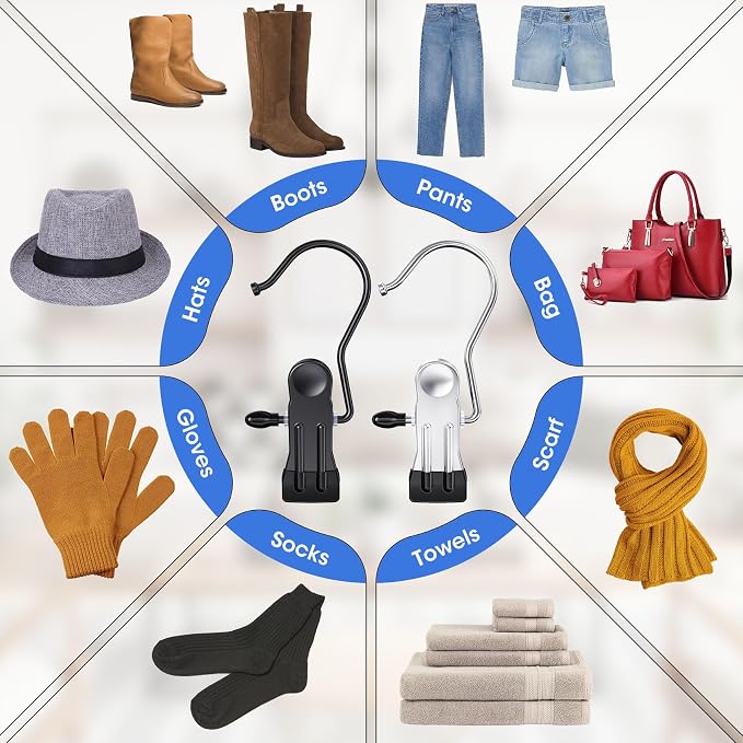 36 Pack Boot Hangers Clips for Closet, Laundry Hooks Hanging Clips Pants Hangers with Clips Legging Organizer Clothes Pins Hanger Clips for Closet Organizer Towel Socks Hats Jeans Home Travel Black