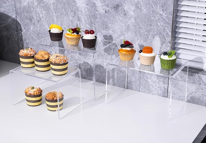 CLAY TONIC 2-Pack Large 5MM Thickness Acrylic Display Risers for Kitchen Organizer and Storage Retail Display (2, 12x7x8 Inche)