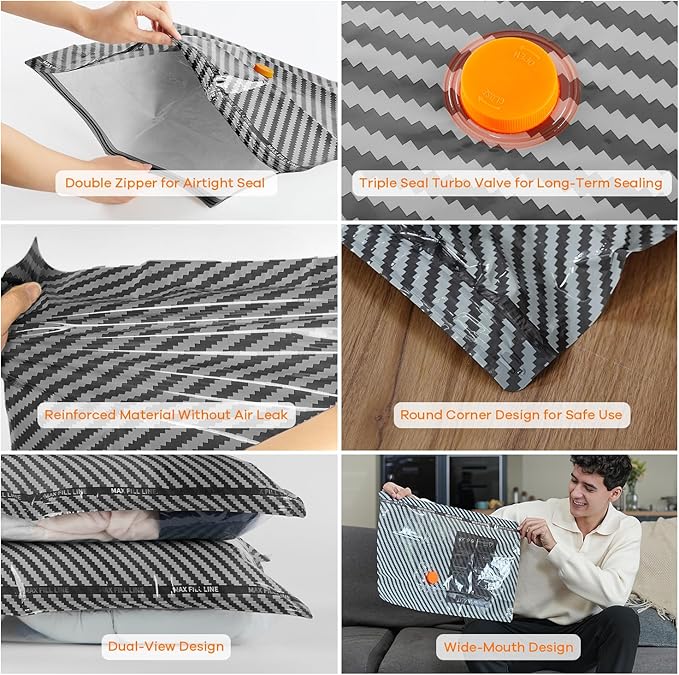 Travel Vacuum Storage Bags with Wireless Rechargeable Electric Pump, 12 Pack Travel Essentials Vacuum Seal Bags for Clothing, Space Saver Compression Packing Bags for Luggage, Suitcase, Backpack, Home