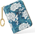 Nipichsha Credit Card Holder, Small RFID Card Wallet for Women, Slim Leather Card Holder Wallet, Credit Card Wallet Organizer, Pocket Business Card Case with Zipper & Keychain, White Flowers