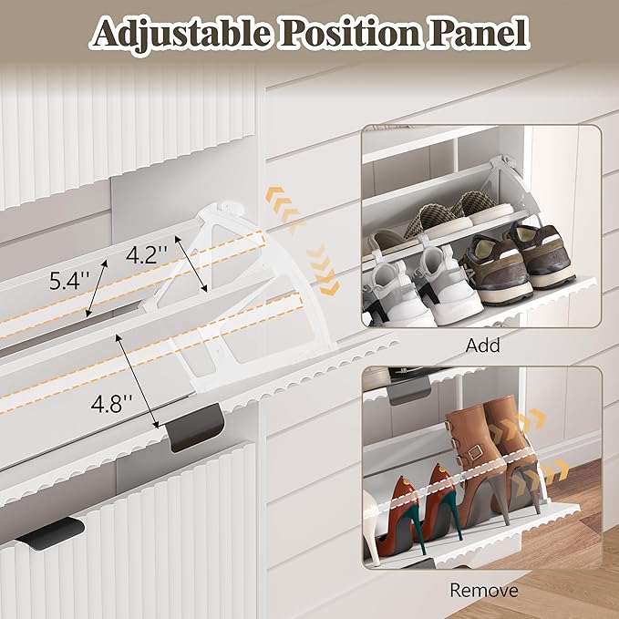 HUANLEGO Shoe Cabinet Storage for Entryway with 6 Flip Drawers, Fluted Narrow Shoe Organizer with Wooden Legs, Freestanding Slim Shoe Storage Hidden Shoe Rack Organizer for Front Door Entrance, White