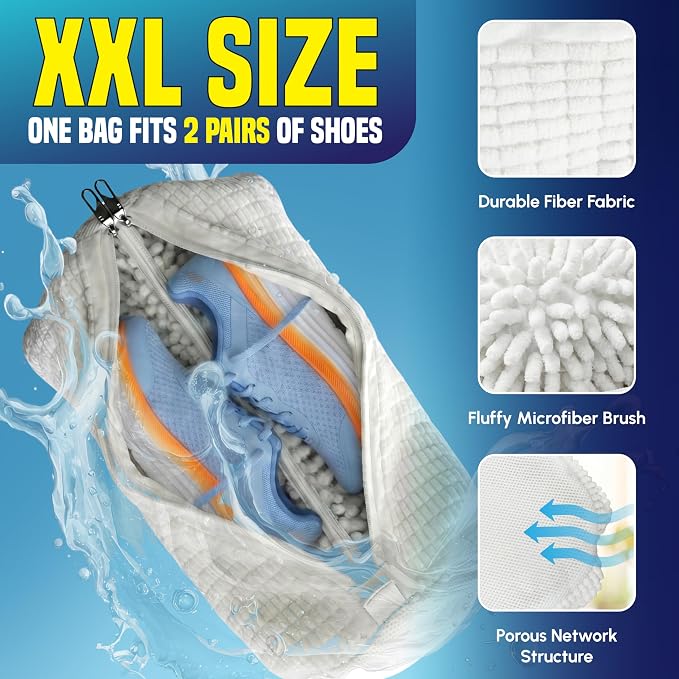 Shoe Washing Bag for Washing Machine, Reusable Shoes Laundry Bag with Zipper Lock, Dual Compartment for Sneakers, Trainers & Kids Shoes (2)