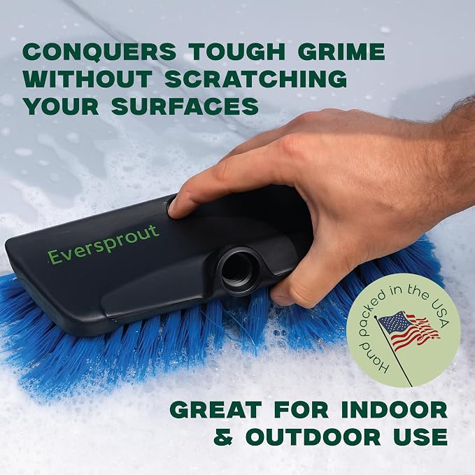 EVERSPROUT 11-Inch Scrub Brush with Rubber Bumper, Pole Not Included | For Vehicles, Floors, Decks, Patios and More, No Scratching Rubber-Edge Bristles, For 3/4" Acme Threads