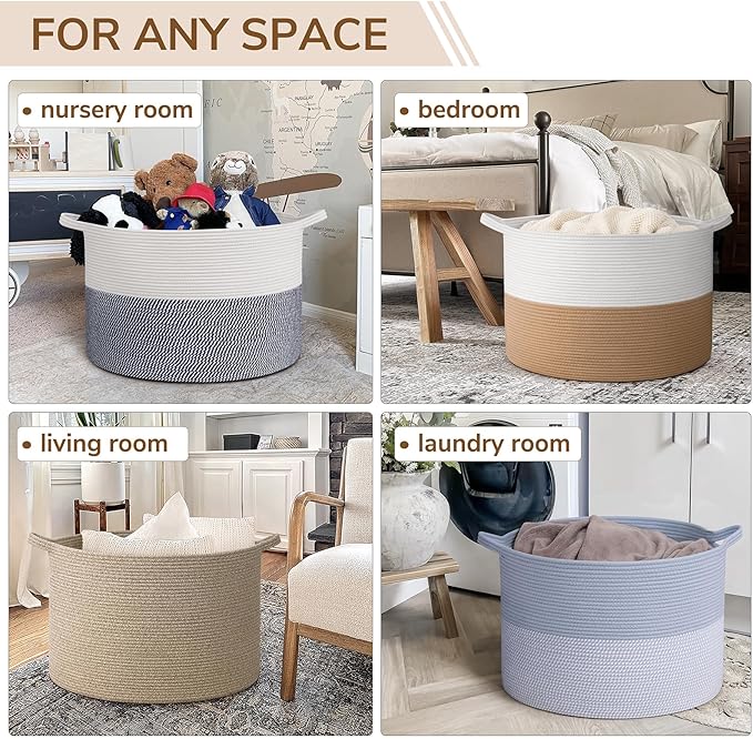 INDRESSME 115L Extra Large Woven Blanket Baskets for Storage, Toy Organizers and Storage Rope Baskets for Boys Girls Kids，Burr Basket Storage Bins for Decor Laundry Shoe, Brown