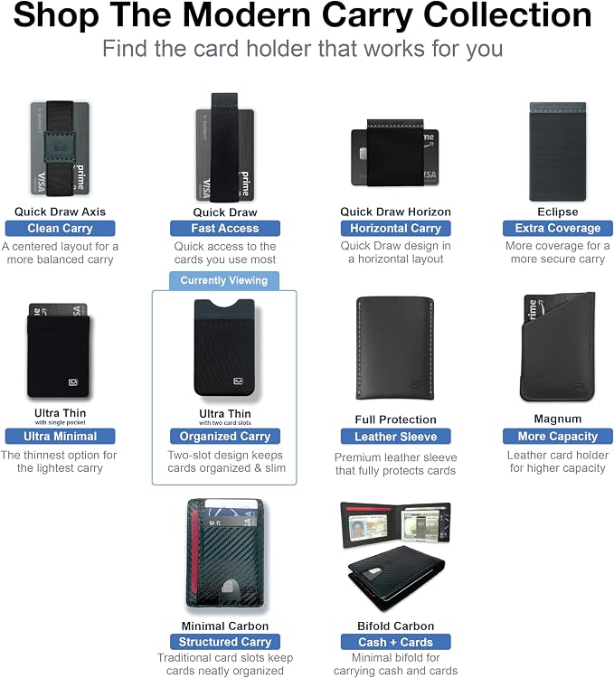 Modern Carry Ultra Thin Wallet for Men & Women, Single Pocket or 2 Slot Options, Slim Stretch Fabric Minimalist Front Pocket Card Holder