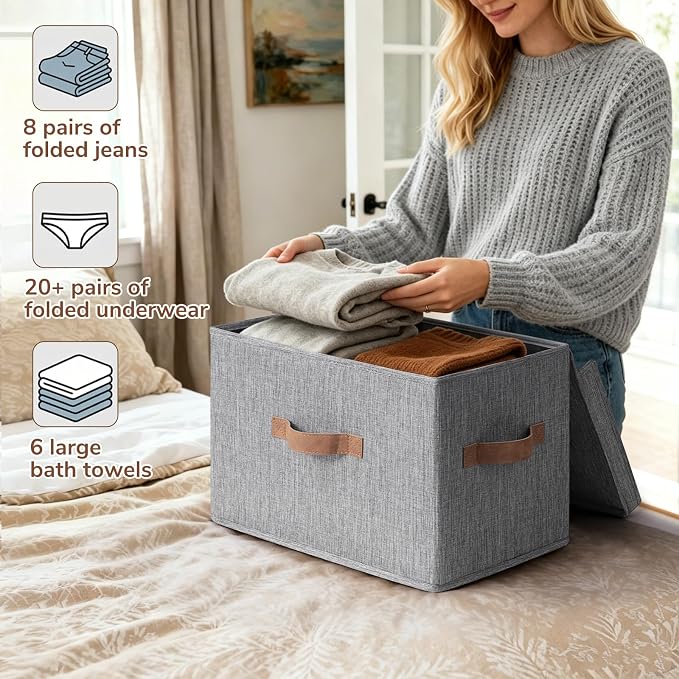 CHICVITA 4-Pack Small Storage Bins with Lids, Fabric Storage Bins for Closet, Toy Storage for Kids, Grey