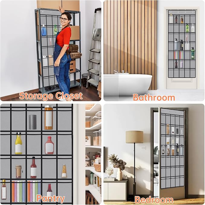 NiHome 35 Pockets Door Hanging Cup Organizer Fit for Stanley Tumblers, Gray | Large Capacity Over the Door Water Bottle Organizer in Kitchen, Pantry, Classroom, Elastic Mesh Secure Storage Cup Holder