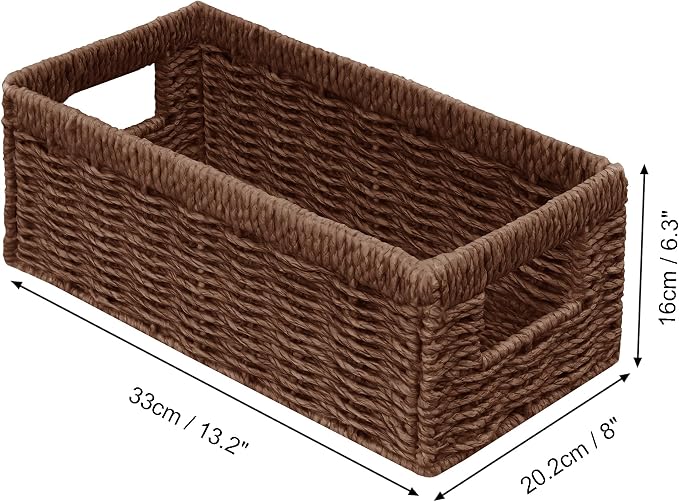 Vagusicc Wicker Storage Basket, Set of 2 Hand Woven Wicker Baskets for Organizing with Handles, Decorative Small Storage Bins for Countertop Toilet Paper Basket for Toilet Tank Top, Shelves, Brown