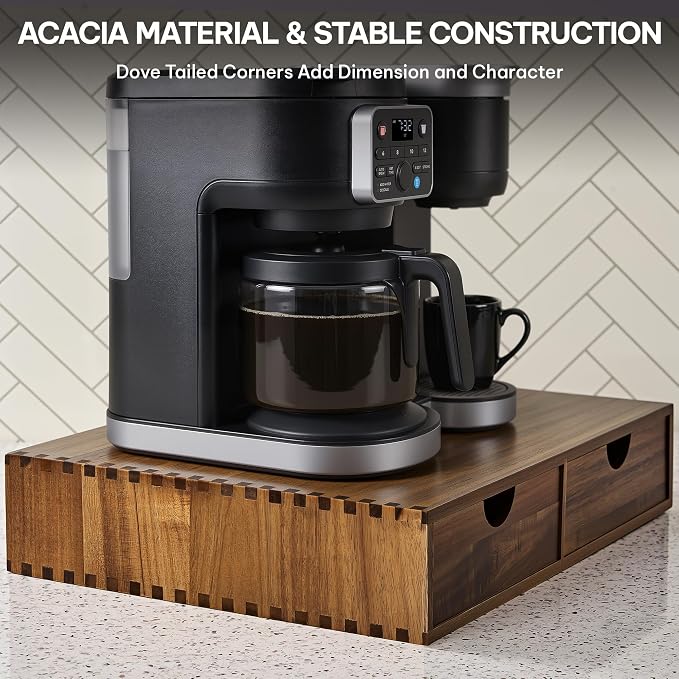 SMARTAKE Acacia Wooden K Cup Organizer Coffee Pod Storage Box | Coffee Pod Tea Organizer, K Pod Drawer Coffee Maker Stand, Kcup Holder for Countertop Kitchen Office Coffee Bar
