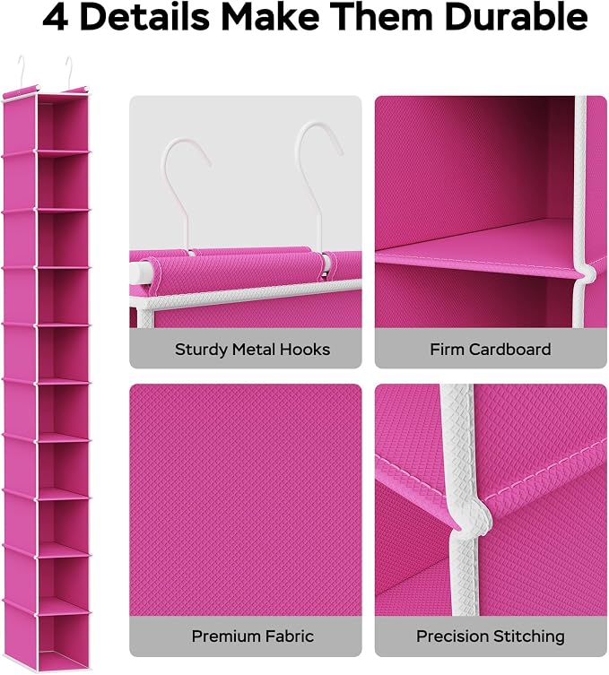 MAX Houser 2 Pack 10-Shelf Hanging Shoe Shelf Organizer, Hanging Shoe Storage for Closet, Slim Hanging Closet Organizer,10-Tier Narrow Hanging Storage Shelves Closet Room-Pink
