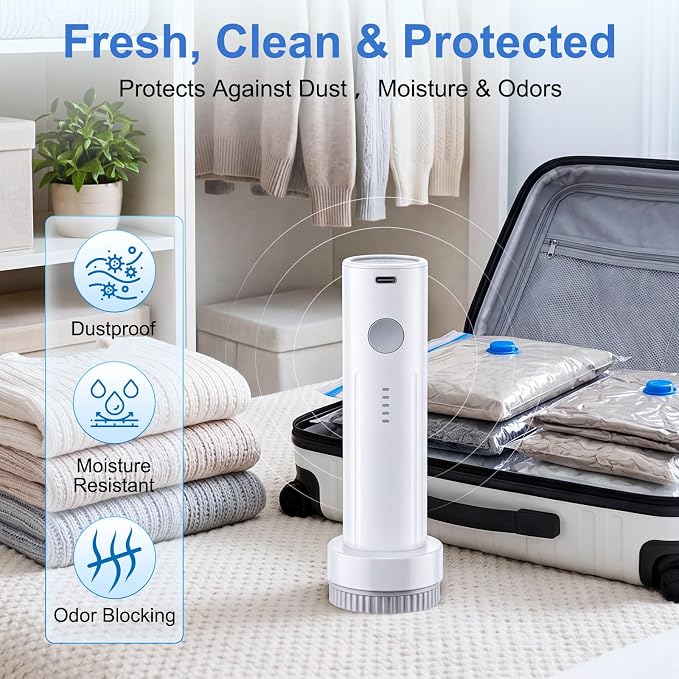 12 Pack Vacuum Storage Bags for Travel with Cordless Rechargeable Pump, Carry-On Compression Seal Bags for Luggage and Suitcase, Space Saver for Clothes and Packing