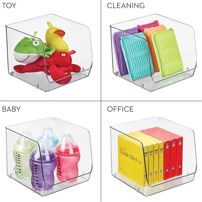 iDesign Open-Front Storage Bin for Kitchen, Bathroom, or Home Office, Set of 4, Clear, Made in USA