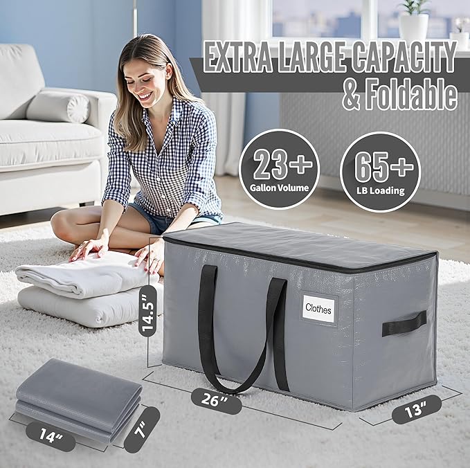 BAGAIL Heavy Duty Moving Bags with Strong Handle, Extra Large Moving Boxes, Storage Tote for Clothes, College Moving Supplies(Grey, 10 Pack)