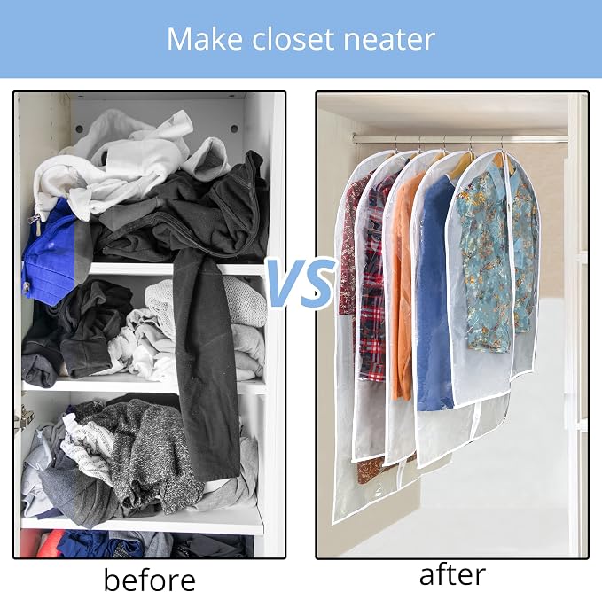 Clear Garment Bag Suit Bags for Closet Storage, Vinyl Garment Bags for Hanging Clothes, Short Hanging Bags Coat Covers for Closet with Zipper- 24'' X 32''/12 Pack