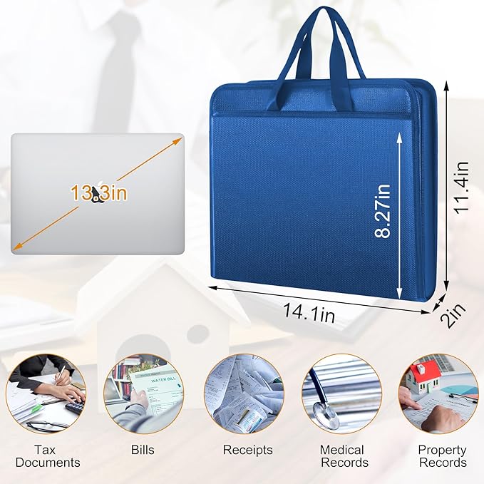 onvvippiv File Organizer Fireproof Expanding Accordion File Folder with Zipper Labels13 Pockets Document Organizer Holder Storage Box Bag for Business Office Receipt Home Travel