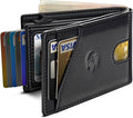 Wallet for Men, Slim Pop Up Card Holder with RFID Blocking, Minimalist Bifold Wallet with 9 Card Slots, ID Window and Cash Pocket, Metal Flip Case with Magnetic Closure, Gift Box