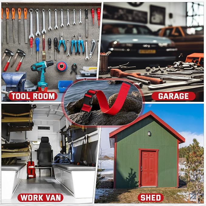 12 Pack 17 Inch Adjustable Extension Cord Holder Organizer with Triangle Clips for Garage Organization and Storage Heavy Duty Extension Cord Hanger for Men Workshop (Red)