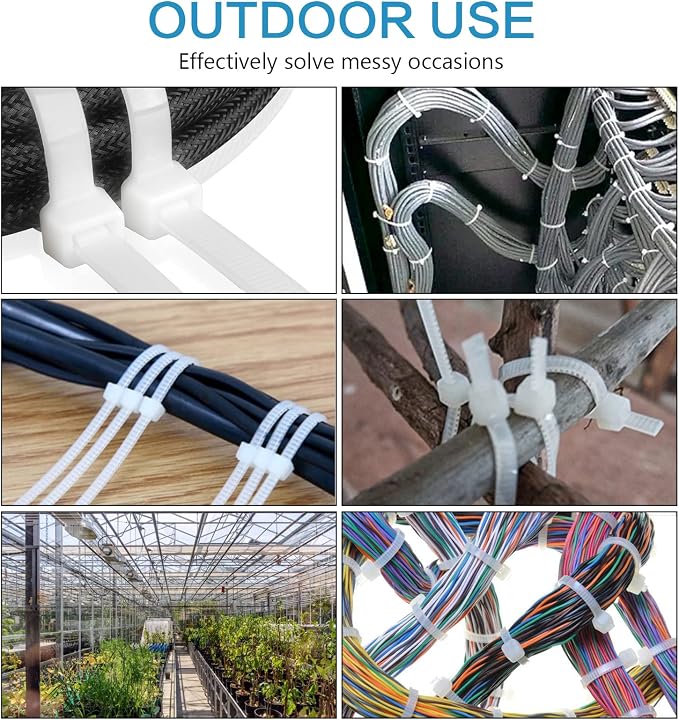 1000 Pcs White Zip Ties, 4 Inch Small Clear Self-Locking Nylon Cable Ties, Plastic Premium Thin Wraps Wire Ties for Indoor and Outdoor