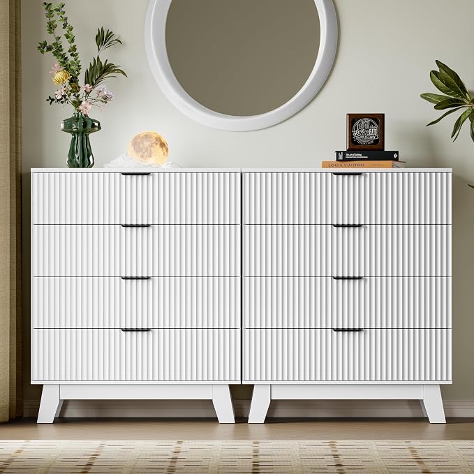 BORNOON 39" Tall Dresser for Bedroom, 4-Drawer Fluted Chest of Drawers, Modern Wood Highboy with Deep Storage, Metal Slides & Handles, Anti-Tip Kit, Vertical Clothes Organizer for Apartment, Nursery
