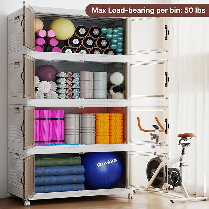660QT Extra Large Stackable Storage Bins with Lids & Wheels & Door, 165Gal Foldable Collapsible Closet Organizers, Plastic containers drawers for bedroom Dorm