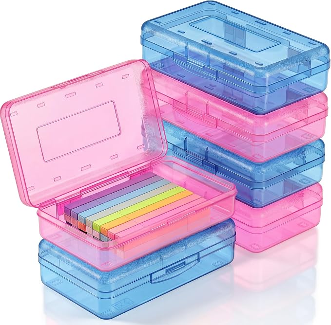 Blulu 6 Pack Large Plastic Pencil Case Box Clear Pencil Boxes Bulk Hard Crayon Box Storage with Snap Lids 8.1 x 4.7 x 2.2 Inch Painting Organizer Classroom Stationery School Supplies (Pink Blue)