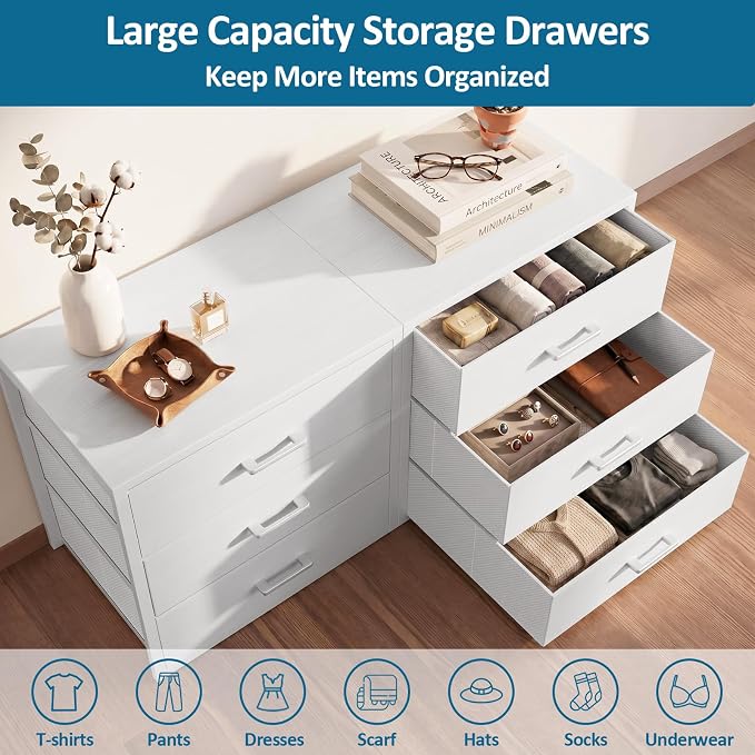 3 Fabric Drawer for Closet Storage: White Stackable Dresser Short Drawers for Clothes Organizer, Low Modular Chest Cabinet for Inside Closet Bedroom Nursery & Small Spaces, 3 Packs