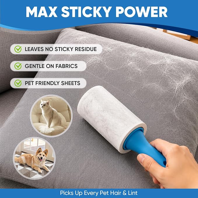 600 Sheets Lint Roller for Pet Hair, Lint Remover, Extra Sticky with Spiral Easy Tear & Ergonomic Handle, Multipurpose for Clothes, Furniture, Carpet & Car Seats