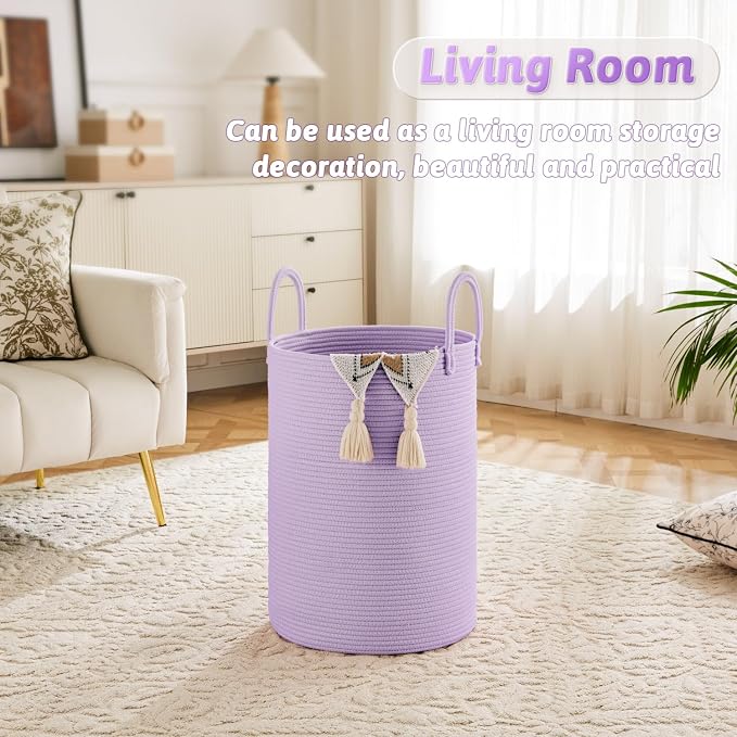 Artfeel Laundry Basket,Woven Cotton Rope Laundry Hamper,60L for Decorative Storage of Dirty Clothes,Toys and Blankets in Bathroom,Baby Room and Living Room