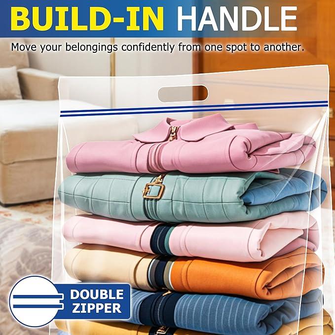 25 Gallon Jumbo Storage Bags, 3.5 Mil Thick Clear Plastic Zipper Bags with Handles, 35" x 24" Extra Large XL Heavy Duty for Home, Travel, and Moving (2 Packs)