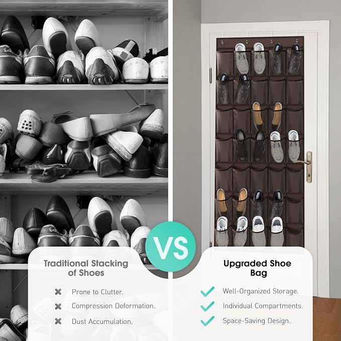 WVM Over the Door Shoe Organizer with 35 Breathable Mesh Pockets, Hanging Shoe Organizer for Door with 4 Metal Hooks, Large Capacity Closet Storage for Shoes, Accessories
