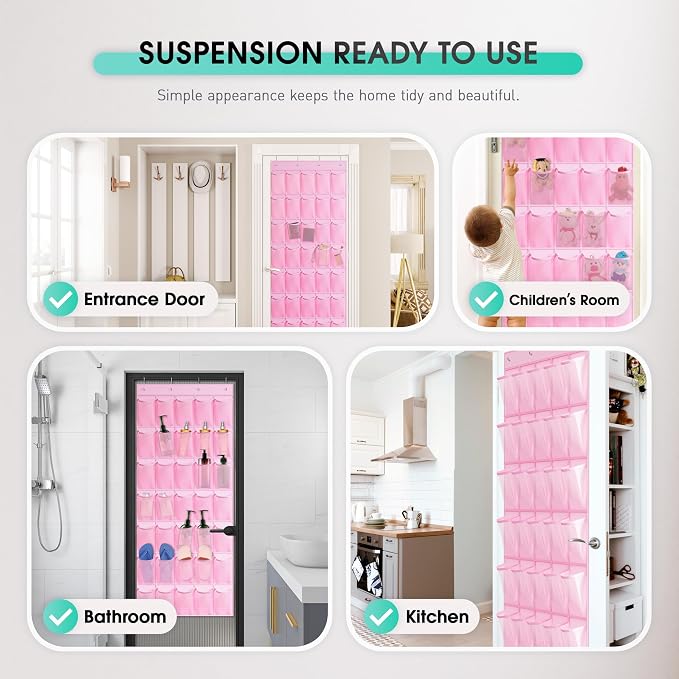 WVM Over the Door Shoe Organizer with 35 Breathable Mesh Pockets, Hanging Shoe Organizer for Door with 4 Metal Hooks, Large Capacity Closet Storage for Shoes, Accessories