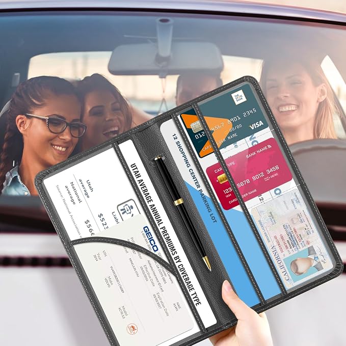 CoBak Car Registration and Insurance Holder | Vehicle Glove Box Organizer, Auto Truck Compartment Document Case with Magnetic Closure for Insurance & Driver License