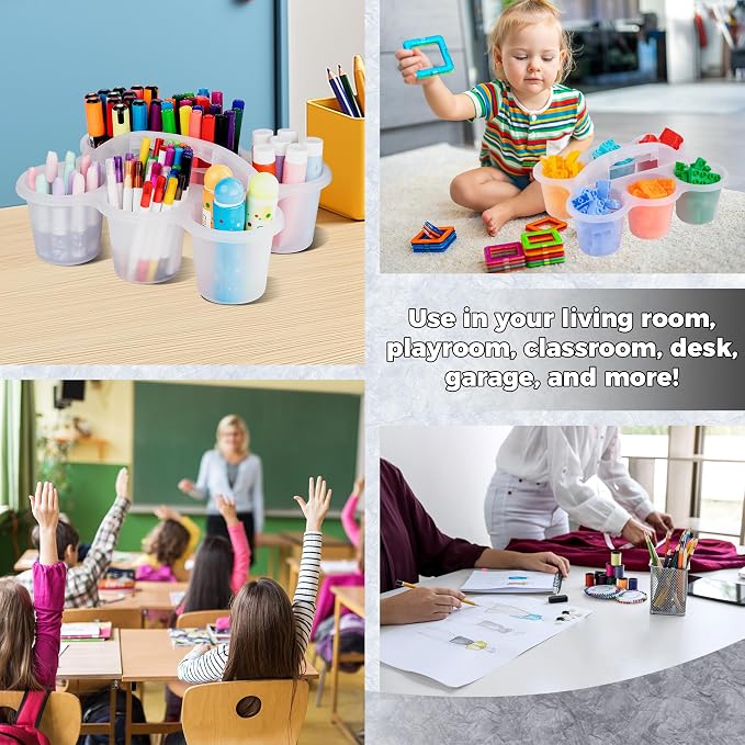 4 pack Classroom Caddy for School,Cup Caddy For Drink | Pencil Holder with 6 Cups, Plastic Art Supply Caddy Organizer With Handle