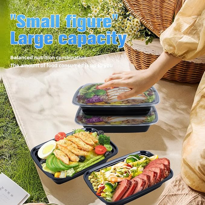 28oz Rectangle Meal Prep Containers with Lids, 50 Pack | BPA-Free Leakproof Reusable Plastic Food Storage, Microwave Safe Stackable Takeout Boxes for Hot Food