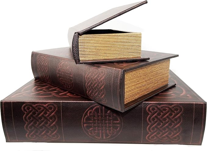 Bellaa 28175 Decorative Book Box Vintage Irish Celtic Knot Hidden Secret Storage Jewelry Keepsake Gift Set of 3